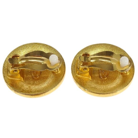 Chanel Button Earrings Clip-On Gold White Black - Picture 3 of 4